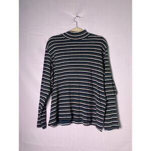 Jacque and KoKo Green White Striped Turtleneck Long Sleeve Shirt Women's 2X-3X